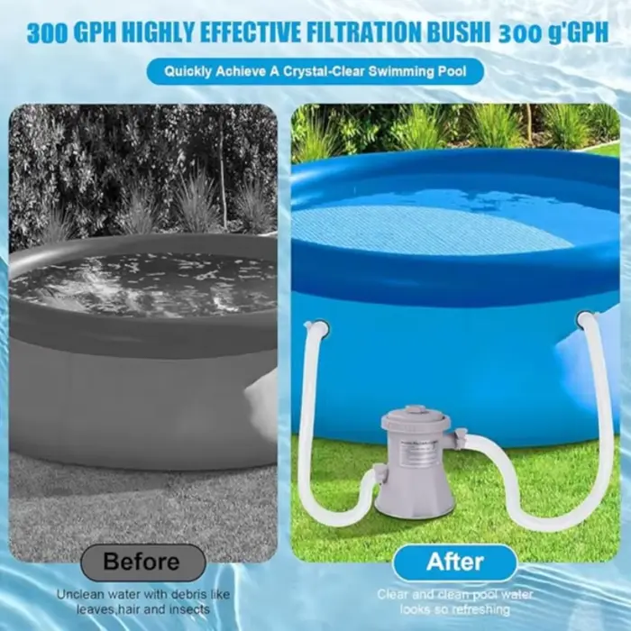 Pompe de filtration pour piscine hors sol, débit de 300 gallons, cartouche de pompe de piscine, pompe de filtration pour piscines, filtration haute efficacité pour nettoyer les débris
