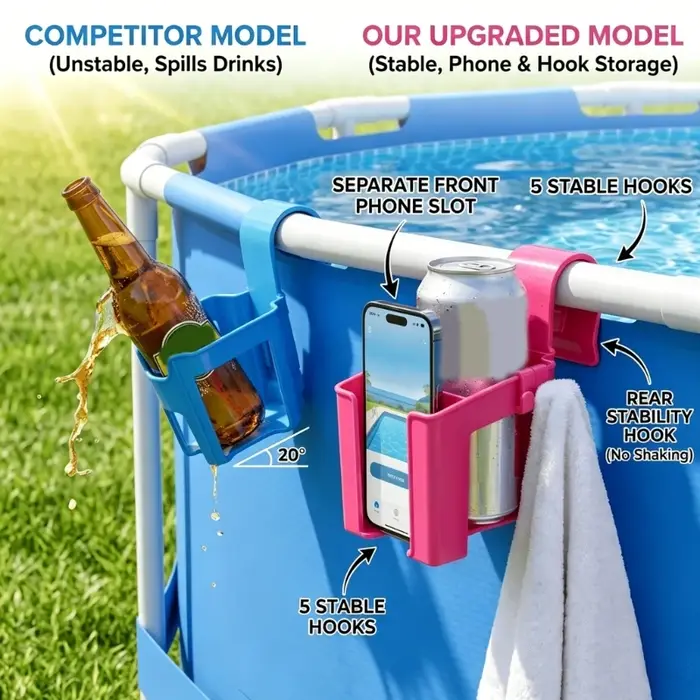 Ensemble plateaux à tasses piscine avec espace rangement conception suspendue en plastique 2 pièces 