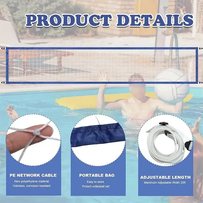 Filet de volley-ball de piscine portable et réglable de 15 à 28 pieds