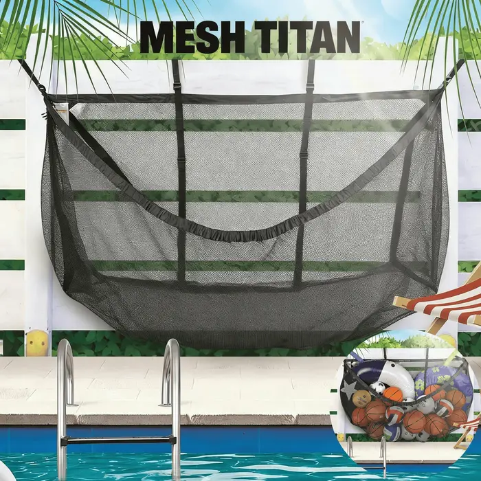 Grand sac de rangement suspendu en filet pour piscine - Organisateur