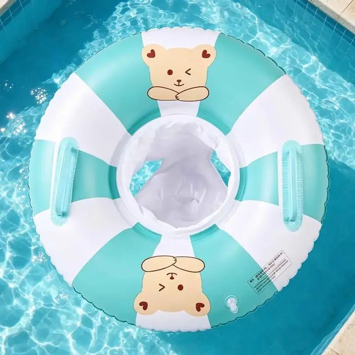 Bouée gonflable ours mignon avec siège et poignées pour piscine