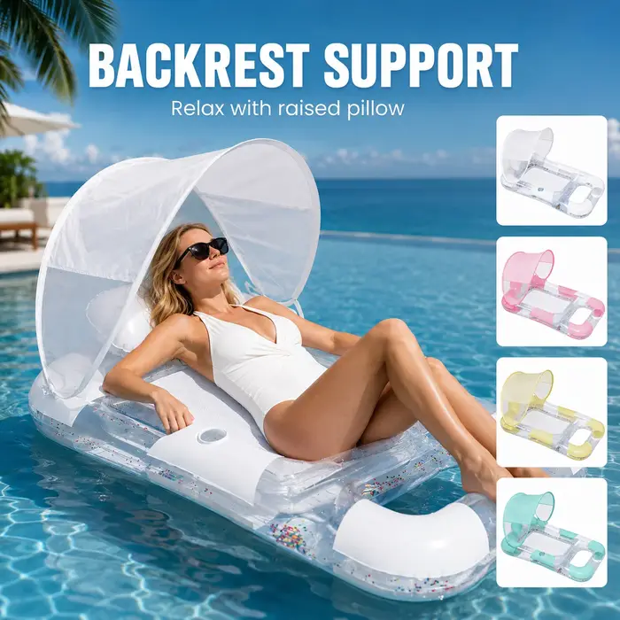 1 pièce Matelas flottant gonflable double avec auvent pare-soleil