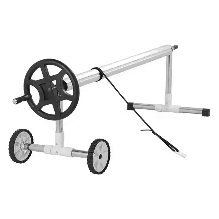 Enrouleur de couverture de piscine en aluminium noir mobile avec roues, enrouleur portable pour couverture solaire, pour piscine intérieure et extérieure