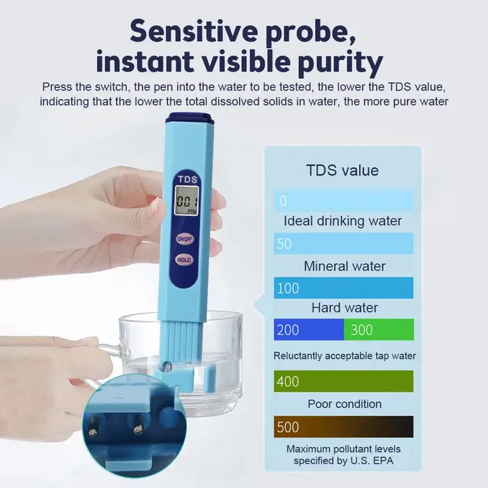 Testeur numérique TDS 0~9990mg/l (PPM) pour la qualité de l'eau
