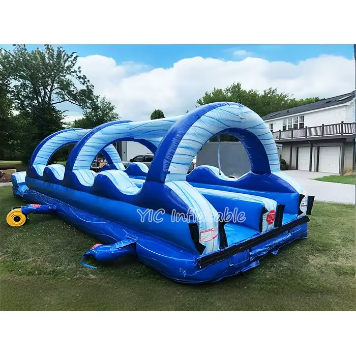 Glissière d'eau tropicale bleue gonflable extérieure d'été passionnante à double voie - Parfaite pou