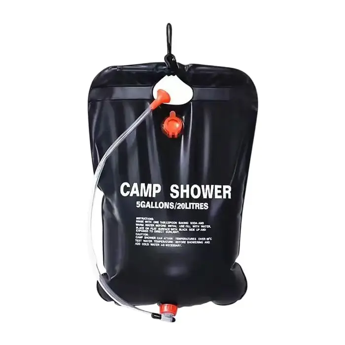 Sac de douche solaire 20L portable pour camping, pochette d'eau pliable pour bain extérieur, avec po