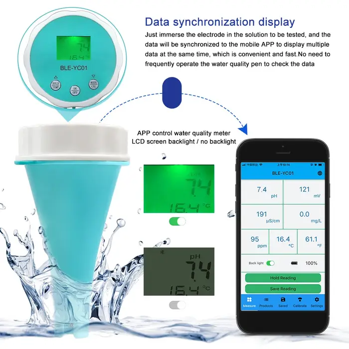 Analyseur d'eau intelligent flottant 6 en 1 pour piscine