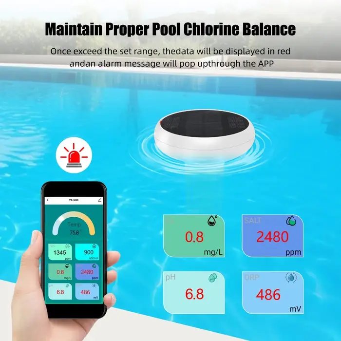 Testeur de qualité de l'eau solaire Tuya Zigbee 7 en 1 pour piscine : PH