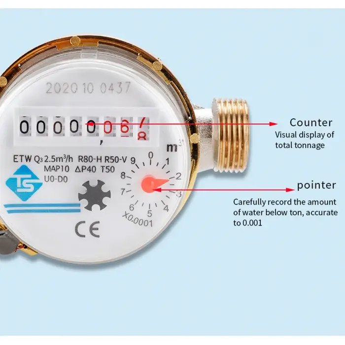 Compteur d'eau intelligent 15 mm (1/2 pouce) avec affichage du débit en m³/h