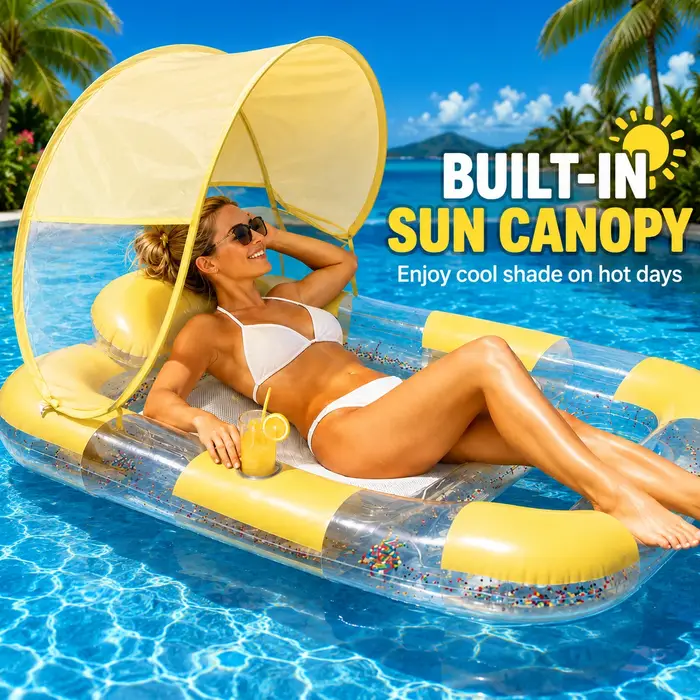 1 pièce - Flotteur gonflable pour piscine avec auvent pare-soleil