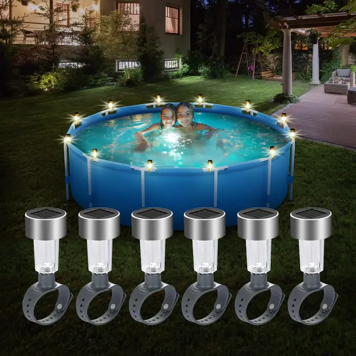 Lampe solaire LED étanche, 6 pièces, éclairage de nuit pour piscine, lumière chaude, accessoire de d