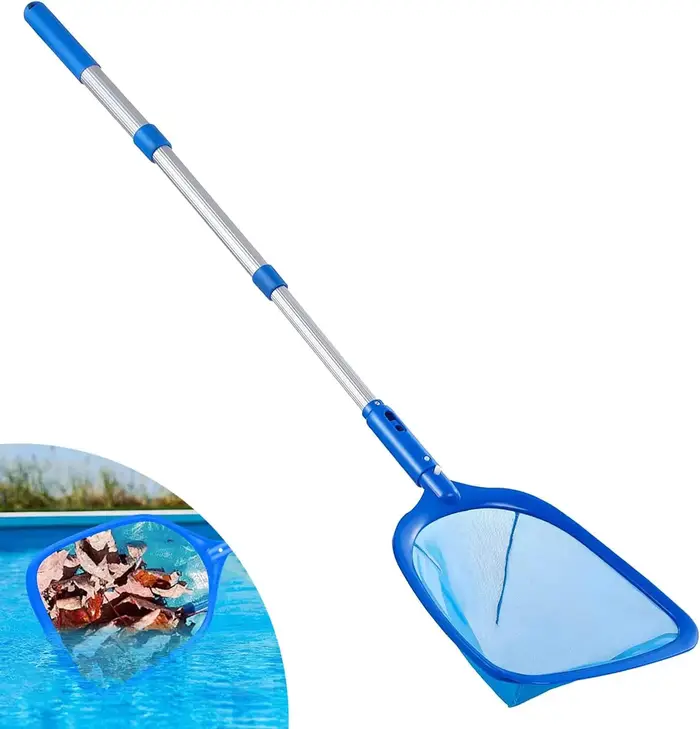 Swimming Pool Leaf Skimmer Fine Mesh Net 3 Section Telescopic Pole Deepwater Cleaner for Pond Leaves Debris Cleaning
