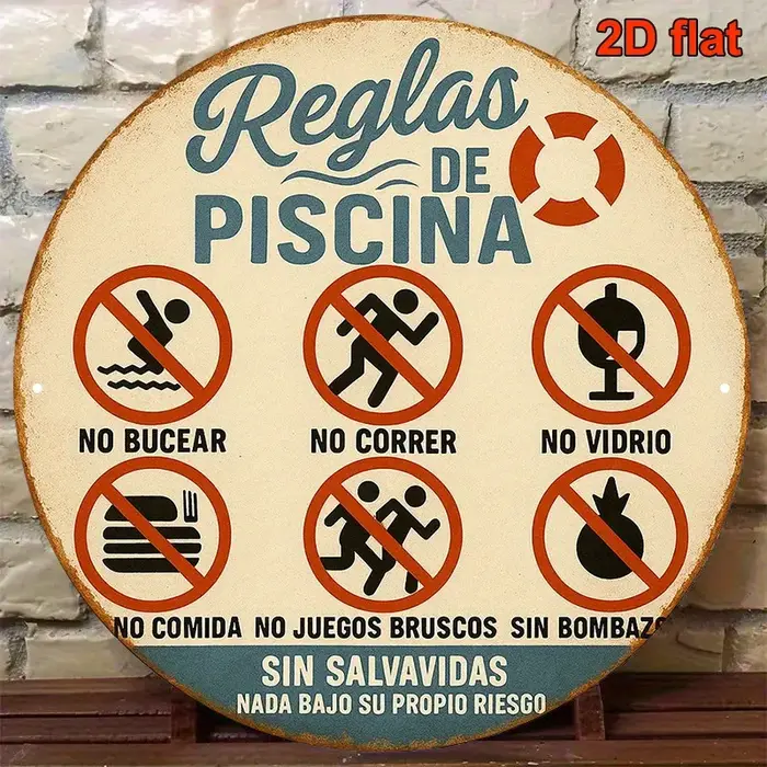 Panneau d'avertissement vintage « Règles de la piscine »