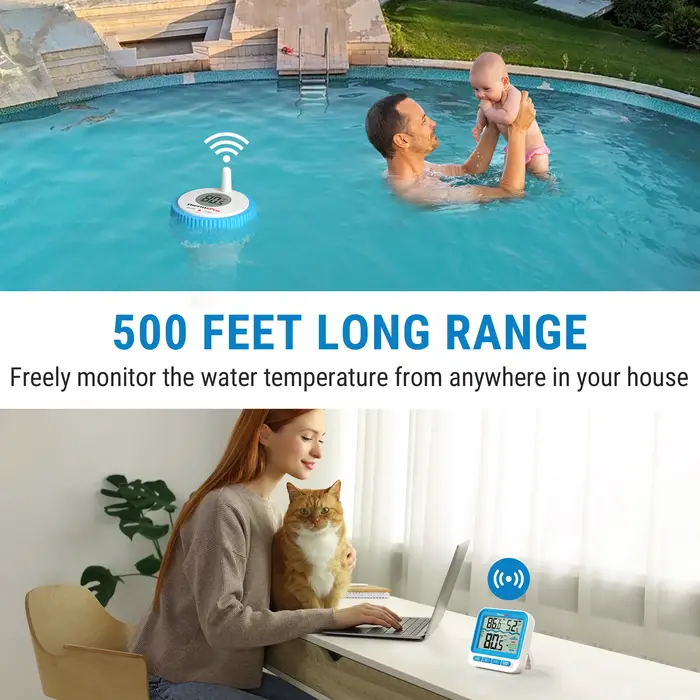 Thermopro TP211B Thermomètre de piscine sans fil de 500 pieds avec écran de lecture facile