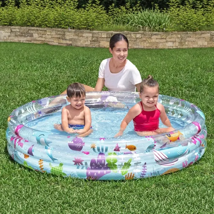 Piscine gonflable ronde pour enfants, 2 tailles, grande, pour 3 à 5 personnes, avec 3 anneaux, trans