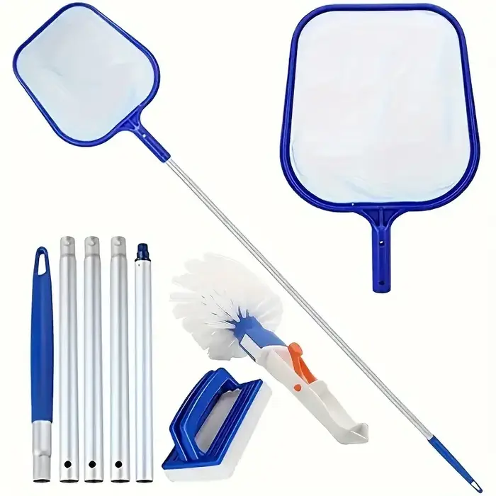 Kit de nettoyage de piscine 3 pièces, avec perche en aluminium à 5 sections, épuisette à feuilles et