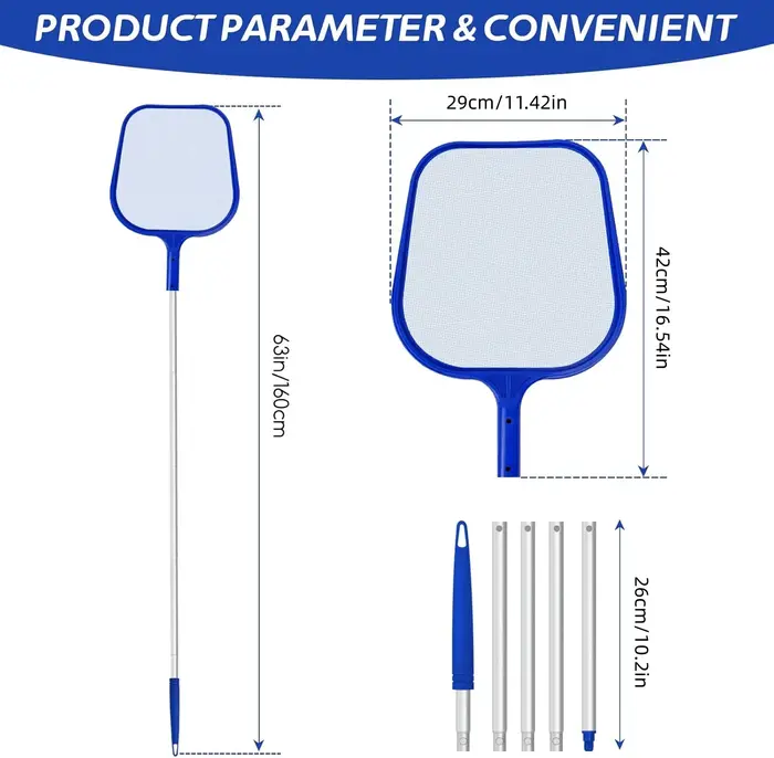 Épuisette de piscine, perche télescopique en aluminium réglable en 5 sections
