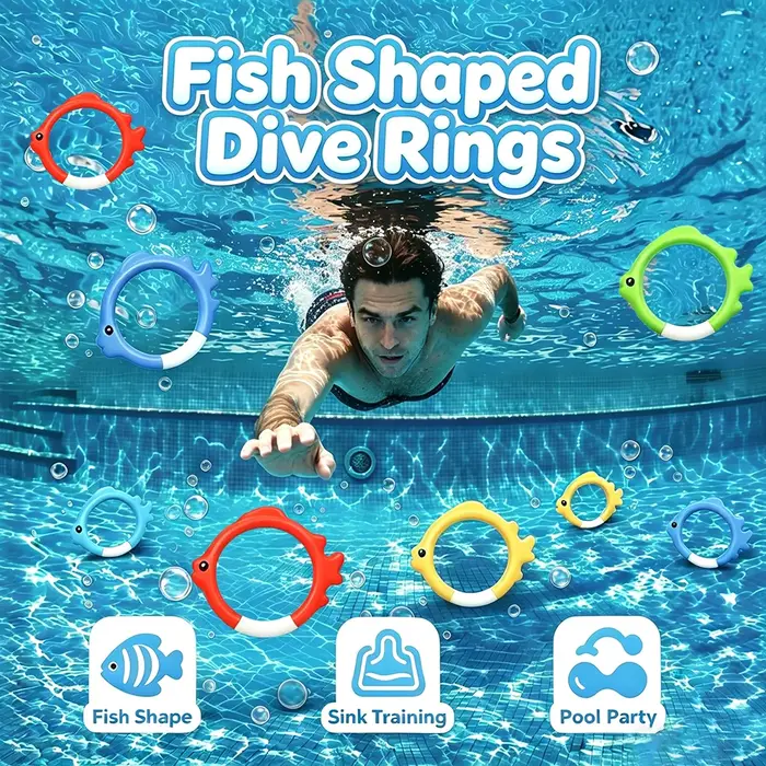 4 anneaux de plongée en forme de poisson pour piscine