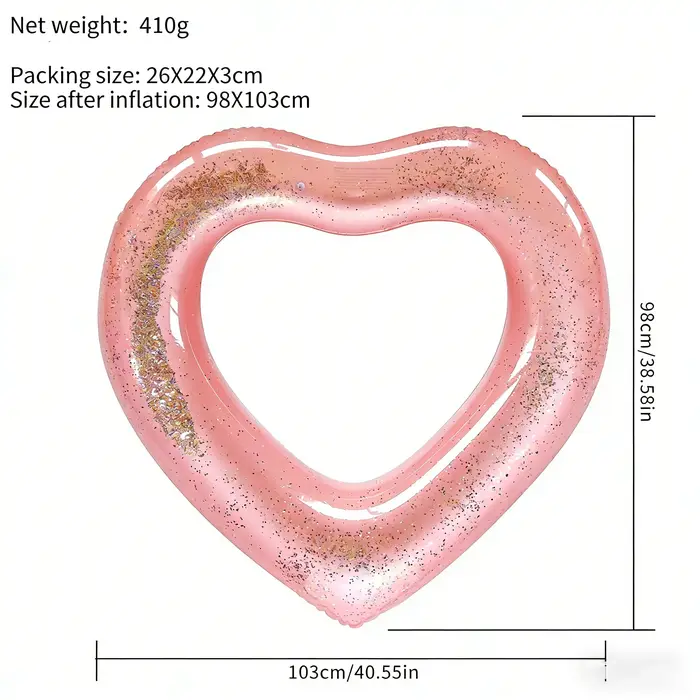 Bouée gonflable géante en forme de cœur 104 x 103 cm, anneau de natation en PVC épais et robuste pou