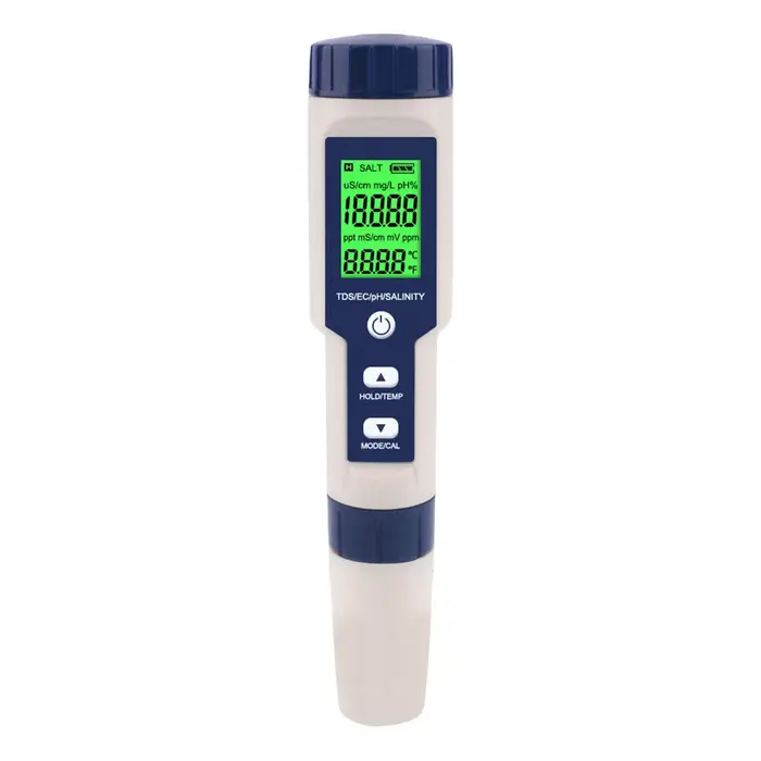 Testeur numérique de chlore et de pH 5 en 1 (sel/ORP/TDS/EC/température) – Analyseur de qualité de l
