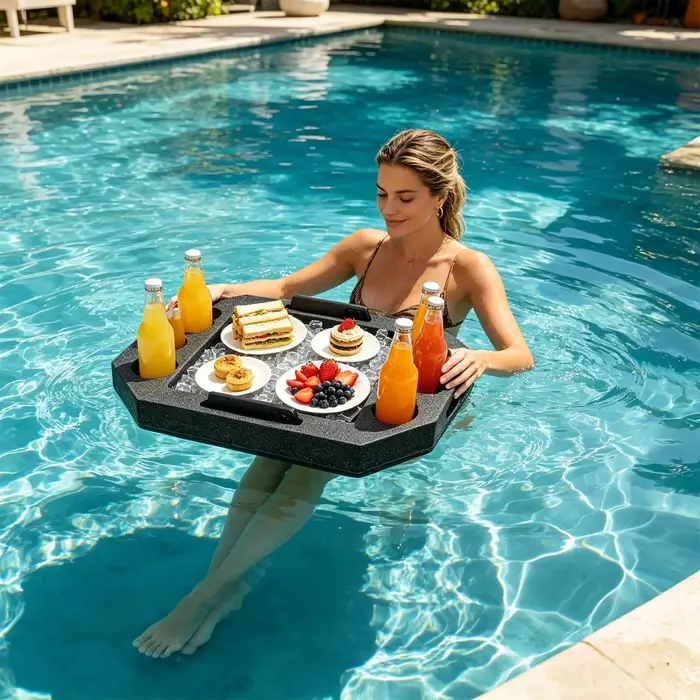 Grand plateau flottant pour piscine avec séparateurs intégrés