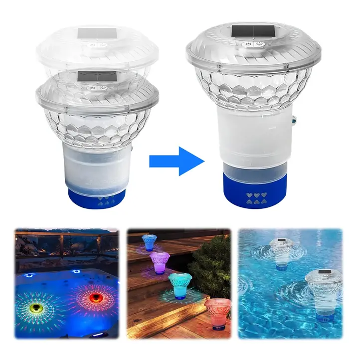 Distributeur de chlore solaire réglable pour piscine avec lumières colorées