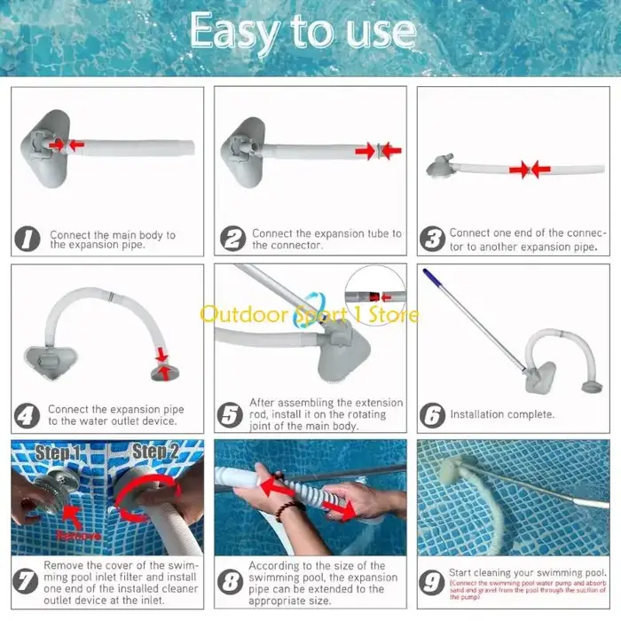 Aspirateur piscine efficace A0KA avec tuyau réglable une tige télescopique pour le au-dessus des piscines à remous