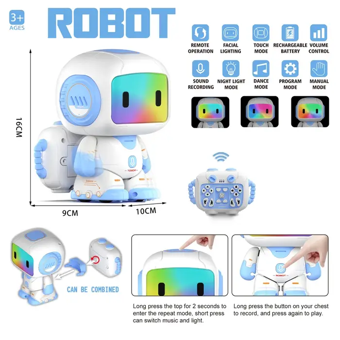 Robot télécommandé intelligent, jouet robot à induction multifonctionnel avec lumière et musique, ca