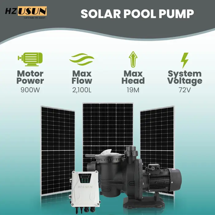 Usun-Pompe solaire de piscine, 72V, 900W DC, 62 niveaux de surpression, avec contrôleur MPPT, pour u