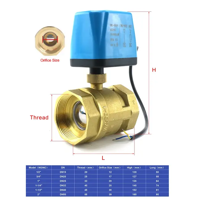 Vanne à boisseau sphérique électrique motorisée normalement fermée/ouverte 1/2'' 3/4'' 1'' 2'' 110V 220V 12V 24V 2 fils en laiton pour électrovanne d'eau