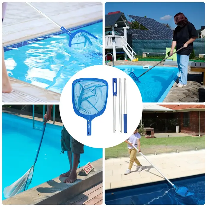 Épuisette de piscine avec manche télescopique multifonction pour piscines enterrées et hors sol