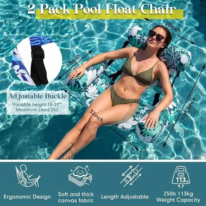 Chaise longue flottante gonflable pour piscine avec dossier et accoudoirs