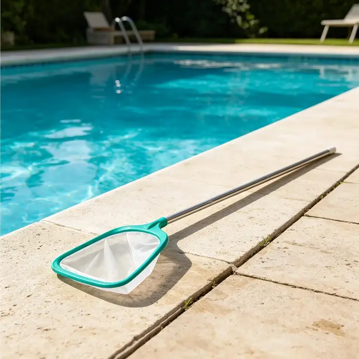 Épuisette de piscine à mailles fines réglable avec manche télescopique en trois sections pour bassin