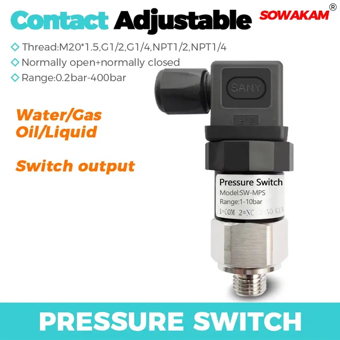 Pressostat mécanique réglable, pompe à eau, huile hydraulique pneumatique, diaphragme en acier inoxy
