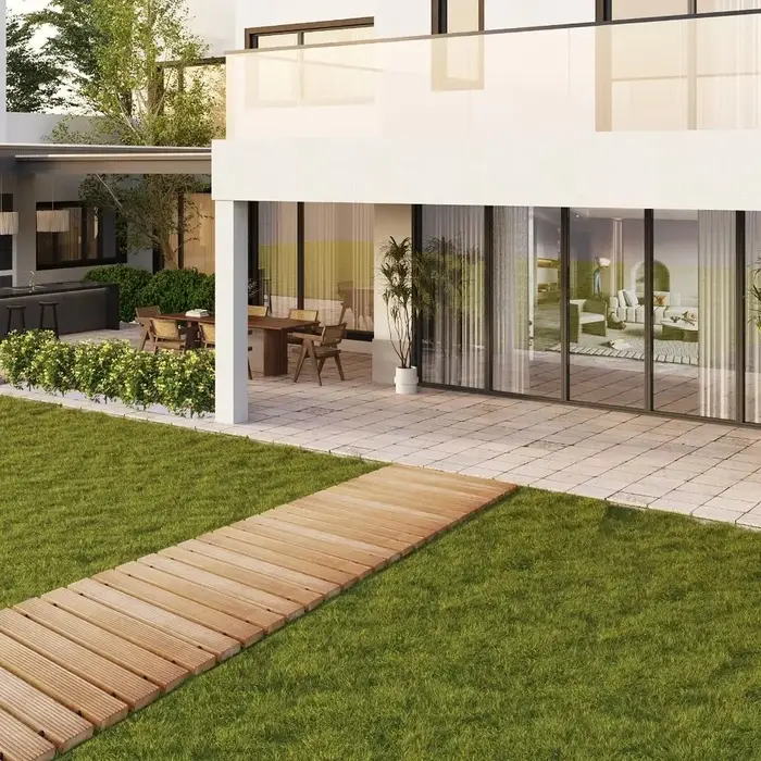 Allée de jardin en bois courbée antidérapante