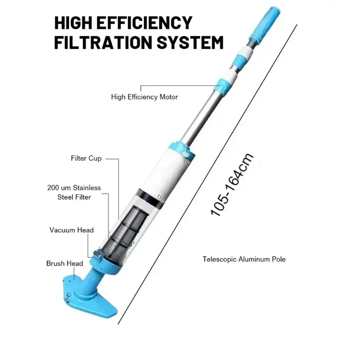 Aspirateur de piscine portatif sans fil rechargeable pour piscines hors sol et enterrées