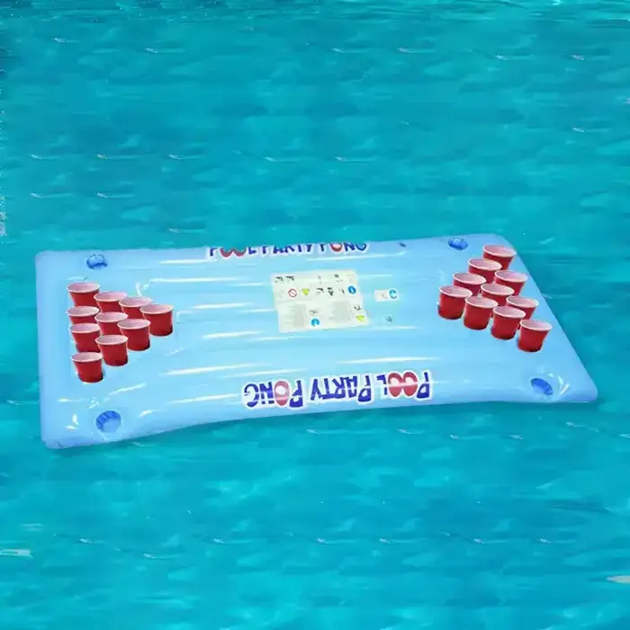 Table flottante gonflable pour beer pong – Tapis flottant pour boissons de piscine avec porte-gobelets et bac à glace pour divertissement aquatique