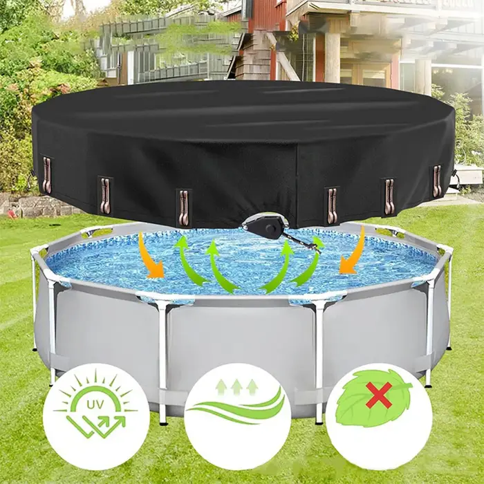 Couverture de piscine ronde conçue pour les piscines hors sol avec couvercle de chauffage solaire à cliquet à serrage rapide réduisant la perte d'eau