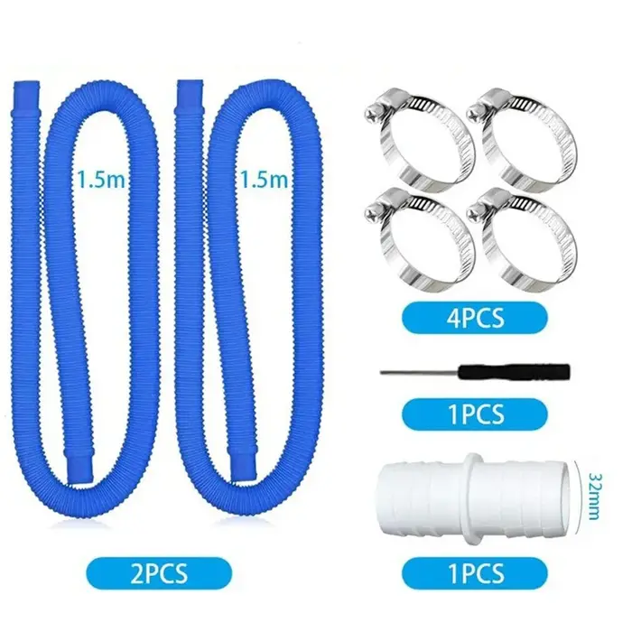 Ensemble de tuyaux de piscine de 32 mm avec attaches métalliques pour piscines hors sol, tuyau en pl