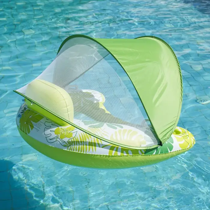 Chaise longue flottante en forme de U avec pare-soleil