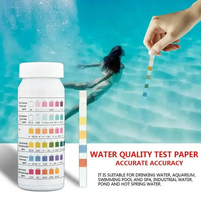 Bandelettes de test d'eau de piscine 6 en 1 : Détection rapide du chlore libre