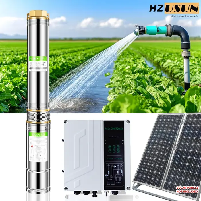 Pompe à eau haute pression à énergie solaire hybride 4 '3HP DC AC, turbine en plastique, Irrigation 