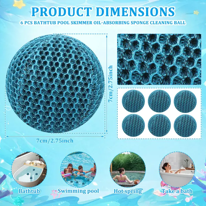 Lot de 6 boules anti-salissures pour spa et piscine, structure alvéolée 3D, éponges absorbantes réut