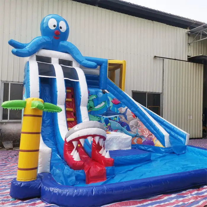 Toboggan aquatique gonflable commercial en forme de pieuvre avec piscine intégrée