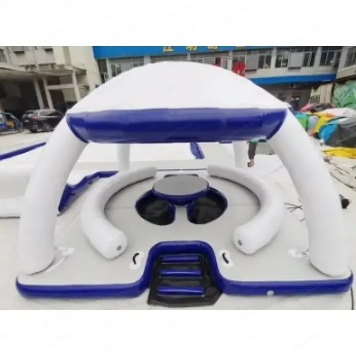 Île flottante gonflable avec auvent, canapé-lit, plateforme et table avec échelle pour fête sur le l