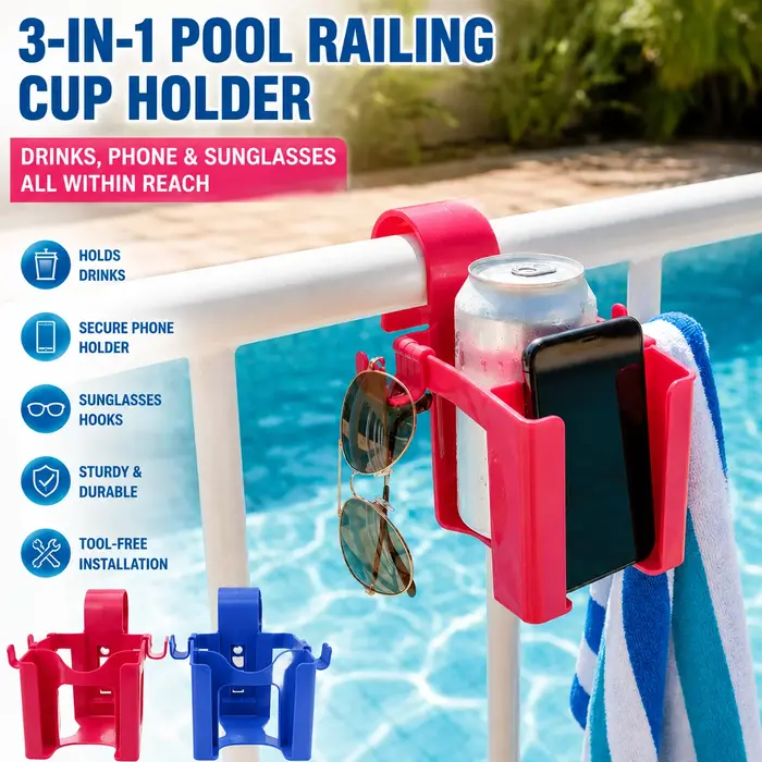 Support de boissons pour piscine avec crochets pour téléphone et lunettes de soleil