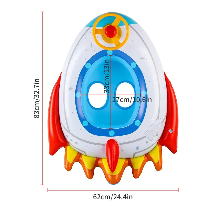 1PC Siège flottant gonflable en forme de fusée avec volant, flotteur aquatique stable à monter, gonf