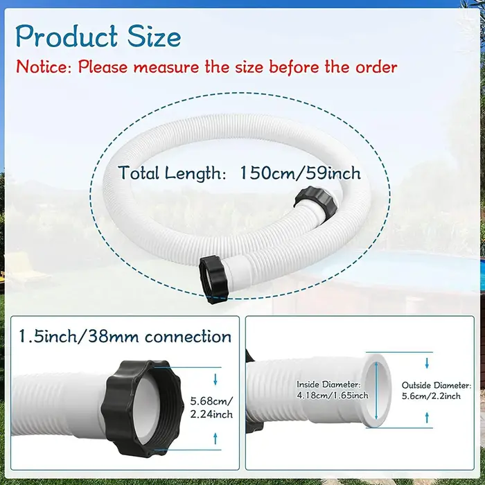 Tuyau de rechange pour pompes de filtration de sable de piscine de 150 cm