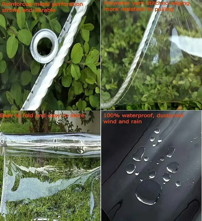 TarLII-Plastique PVC Transparent et Imperméable avec Œillets