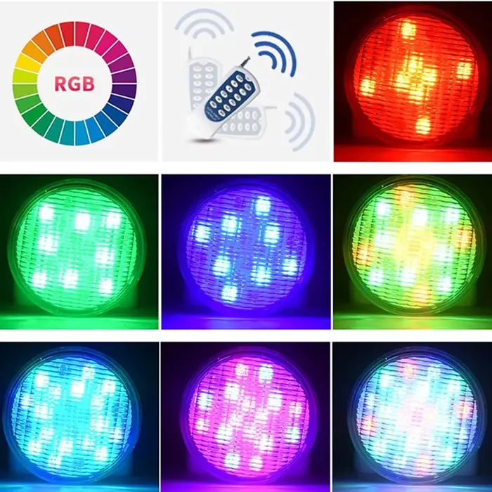 Ampoule de piscine LED IP68 de 7 pouces, RGB multicolore, Base E26 Par56, lampe sous l'eau pour pisc